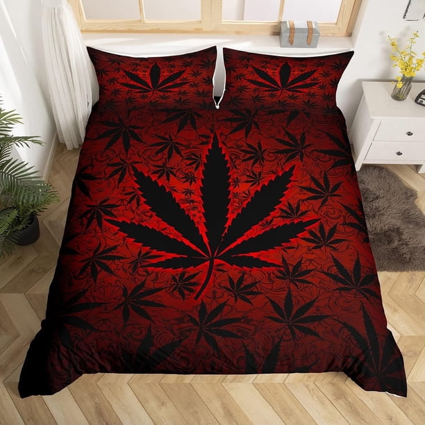 Juego de ropa de cama para niños, niñas y adolescentes, Funda Nórdica Hoja de Cannabis Neón