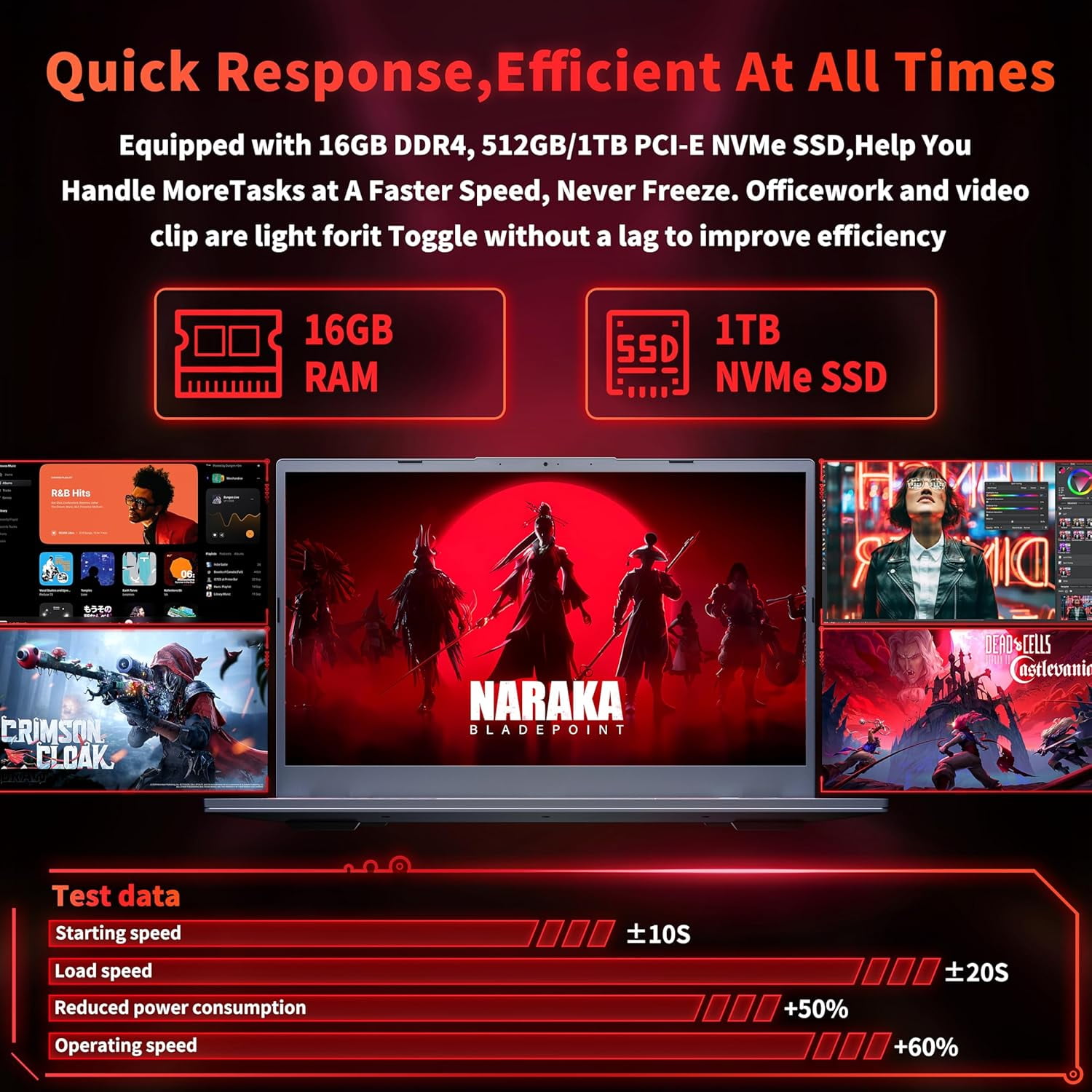 Rumtuk 15.6'' Core i7-9750H Gaming Laptop, 16GB DDR4 RAM, 1TB NVMe SSD, Win11 Pro/Office 2019, UHD Graphics 630, FHD IPS Display, USB3.0/BT4.2/WiFi 5/Type-C/ 6000Mah Battery