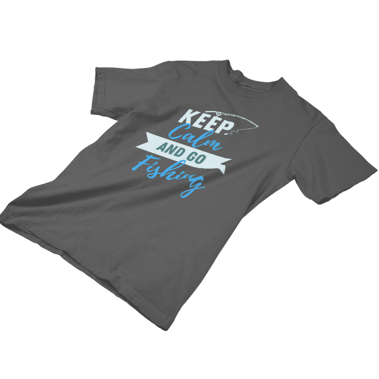 Kimaran Lettering Keep Calm Fishing Lifestyle Hobbies T-Shirt Short Sleeve Tee (Asphalt XL), Adult Unisex, Gray