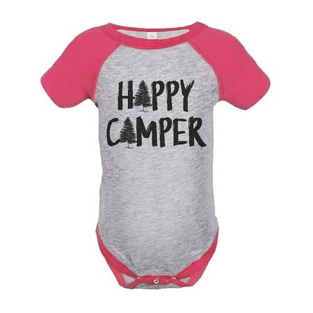 

Custom Party Shop Girl s Happy Camper Outdoors Raglan Onepiece