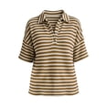 thumbnail image 6 of CBASIHI Womens Striped Waffle Knit T Shirts- Collared Loose Fit Summer Casual Trendy Short Sleeve Polo Shirts Brown Size S-2XL, 6 of 6