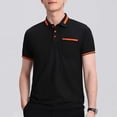 thumbnail image 2 of hoksml Men Golf Polos Shirt Solid-Color Collared Polos Shirt Button Pocket Colour Blocking Short Sleeve Top Casual Loose Turndown Collar Blouse Shirt Elastic Cuffs, 2 of 6
