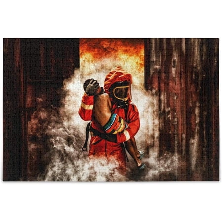 GZHJMY Fireman Firefighter Rescue Boy Child Fire Flame Burning Building Jigsaw Puzzles 1000 Pieces Puzzle for Adults Kids DIY Gift