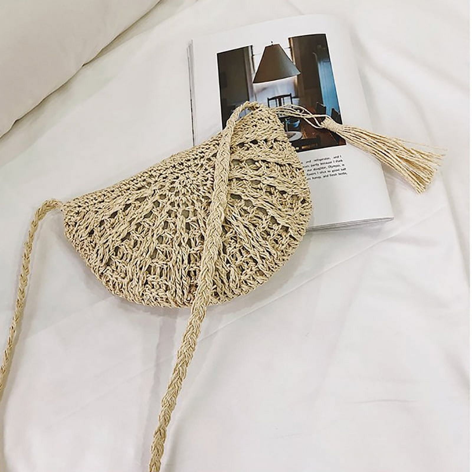 Half-round Rattan Woven Straw Bag, Simple Summer Beach Handbag, Women's  Knitted Crossbody Bag - Temu