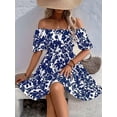 thumbnail image 5 of Women'S Tie Back Off Shoulder Wrap Layer Ruffle Short Sleeve Mini Dress Blue S, 5 of 8