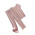 thumbnail image 2 of Sonducket Conjunto de pijama de seda helada para mujer, camiseta con cuello en V, pantalones holgados con cintura elástica, ropa de primavera, conjuntos de ropa Púrpura claro 3XL, 2 of 6