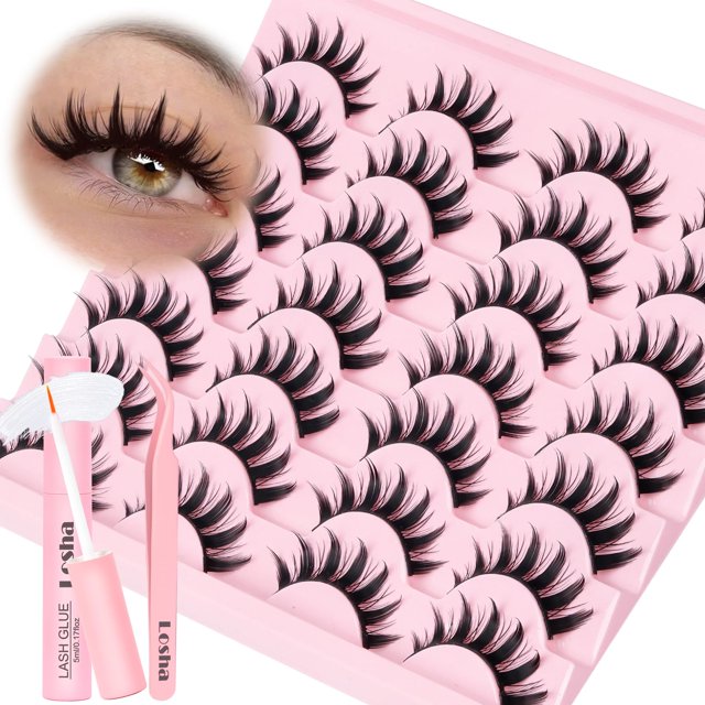 Kit de pestañas manga Losha, 14 pares, efecto espigado 8D, suaves
