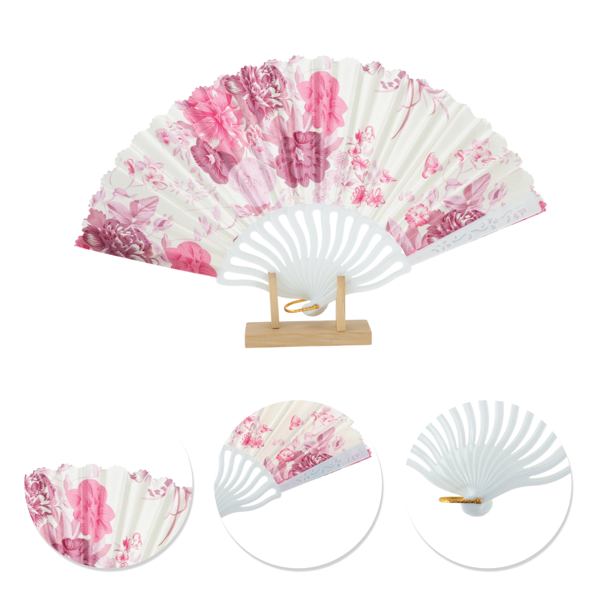 Unique Bargains Elegant Floral Design Folding Hand Fan Pink