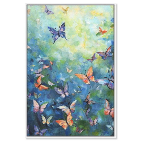 Aesthetic Butterflies Butterfly Wall Art Canvas Wall Art by Art Remedy, White Floater Frame, 17" x 25"