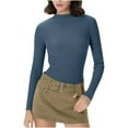 thumbnail image 2 of Nmnitkp Women's Turtleneck Long Sleeve Shirts Thermal Underwear Tops Basic Slim Fit Fall Fashion Lightweight Top Blue M, 2 of 7