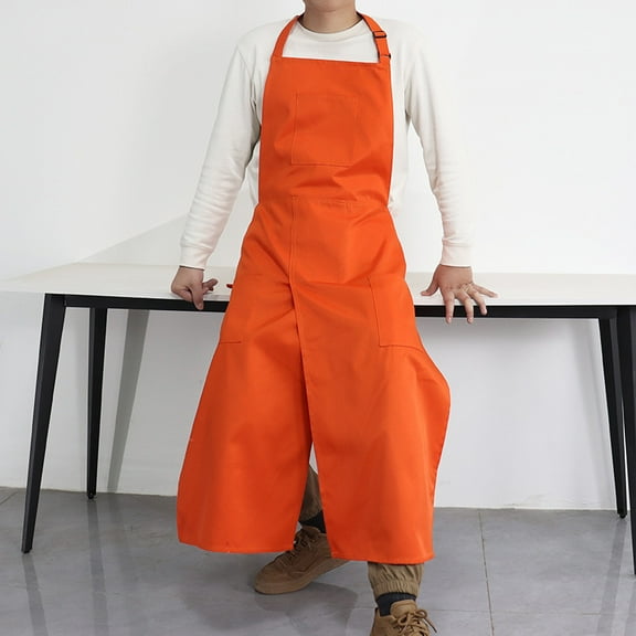Split leg pants with adjustable neck for drawing, work clothes, apron - orange