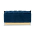 thumbnail image 3 of Powell Glam and Luxe Navy Blue Velvet Fabric Upholstered and Gold PU Leather Storage Ottoman, 3 of 5