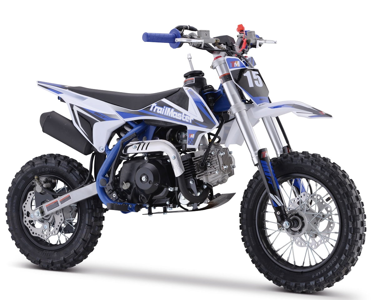 Blue - Trailmaster TM22 125cc Dirt Bike, Kick Start Manual Clutch