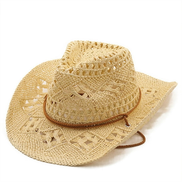 GDREDA Trucker Hats Women Men Summer Western Cowboy Hat Shapeable Straw Hat Hollowed Out Sun Hat Beige,One Size