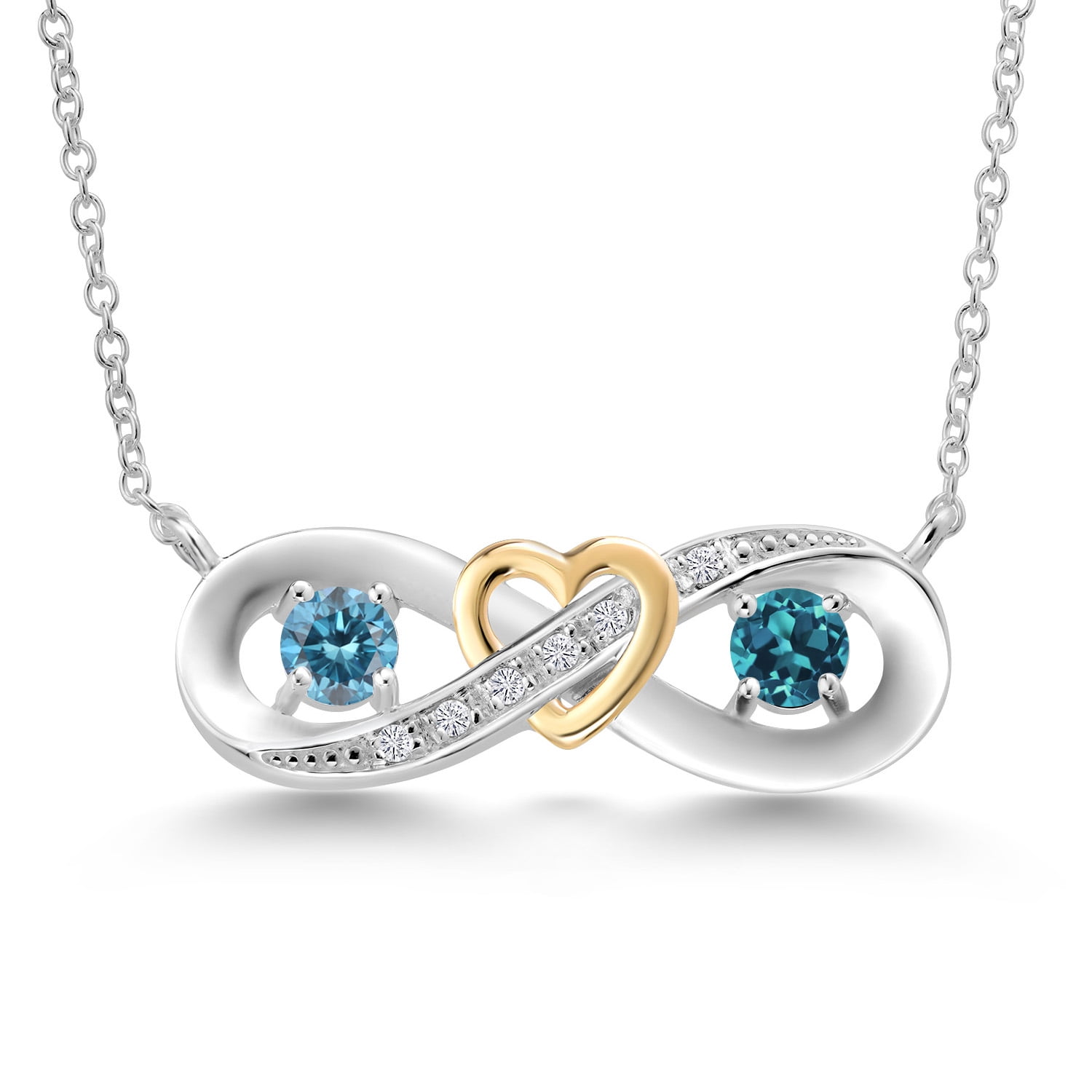 925 Silver and 10K Yellow Gold Blue Lab Grown Diamond and London Blue Topaz and Lab Grown Diamond Pendant Necklace for Women | 0.66 Cttw | Gemstone April Birthstone | Round 4MM | With 18 inch Chain