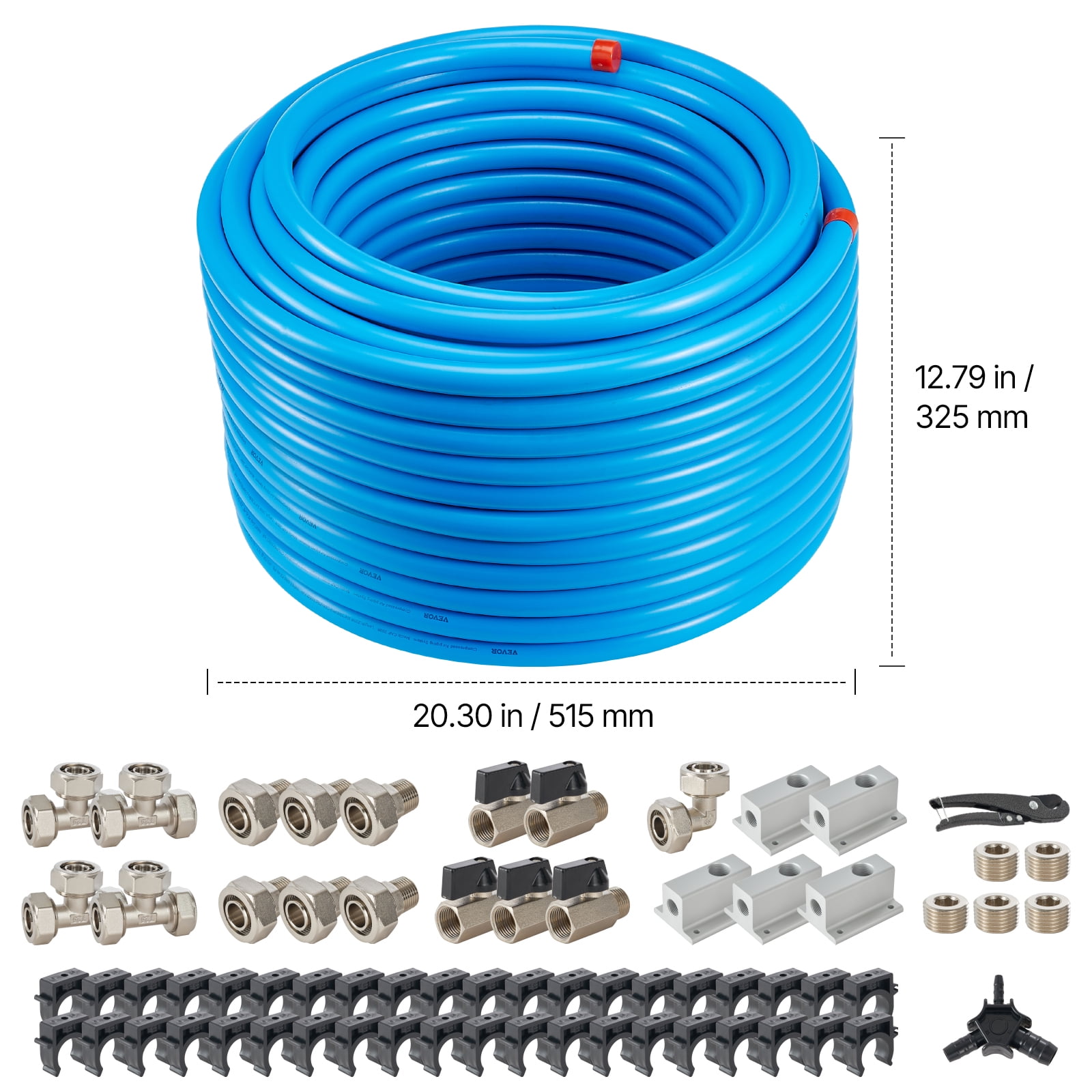 VEVOR Air Compressor Line Kit, 200FT x 3/4", HDPE-Aluminum Compressed Air Piping System, Leak-Proof & Easy-to-Install, Compressed Air Line Tubing Kit for Garages Workshops, Blue