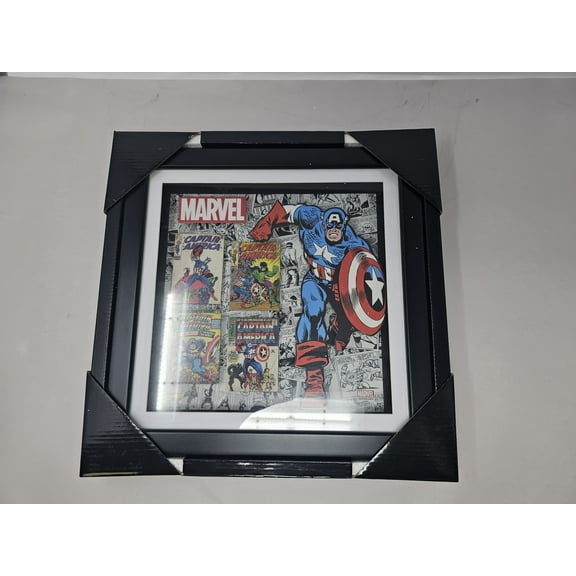 Marvel Captain America Comic Prints Framed Wood Decor