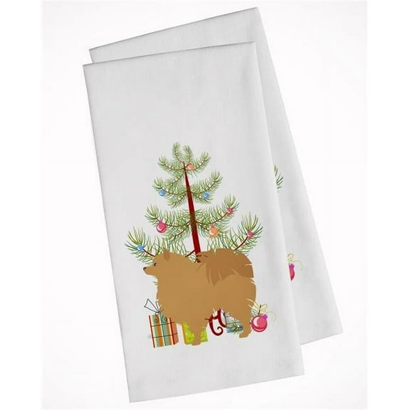 Pomeranian Merry Christmas Tree White Kitchen Towel - Set of 2