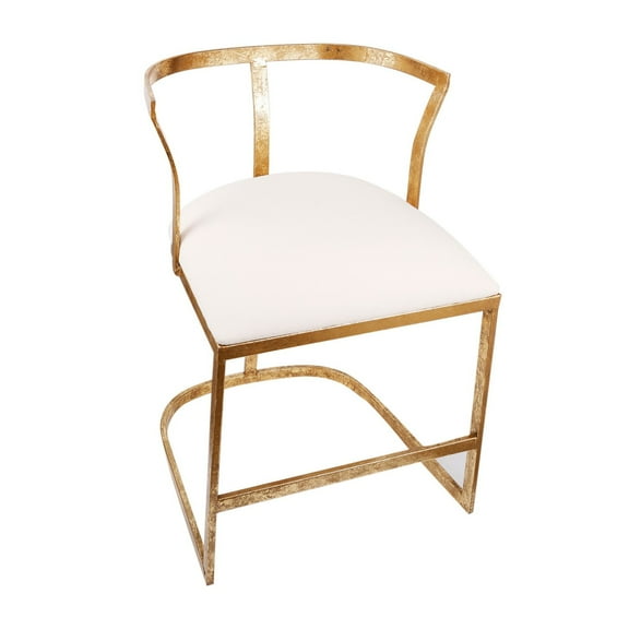 Benjara 20" Curved Accent Chair- Padded Seat- Open Metal Frame- Gold- White