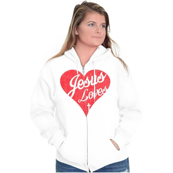 Jesus Christ Love Christian God Cross Zip Hoodie Sweatshirt Women Brisco Brands S