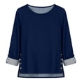thumbnail image 3 of Sweatshirt Vintage Cotton Pullover Tops Women's Spring Round-Neck Denim Casual Comfortable Long-Sleeved Top Navy Xxl, 3 of 7