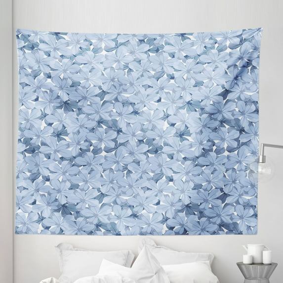 Blue Tapestry, Retro Style Little Blossoms Plumbago Flowers Natural Gentle Springtime Ornaments, Fabric Wall Hanging Decor for Bedroom Living Room Dorm, 5 Sizes, Blue Grey White, by Ambesonne