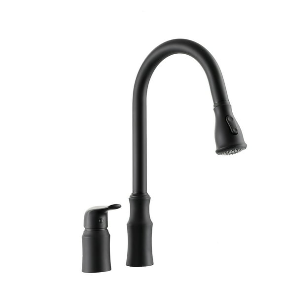 Logmey Kitchen Faucet with Pull Down Sprayer 360 Degree Single Handle 2 Holes,Matte Black Kitchen Sink Faucet with 2 Spray Mode