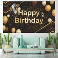 thumbnail image 3 of Birthday Banner 100D Polyester Flag Atmosphere Party Background Hanging Cloth Black Gold Happy Birthday Banner, 3 of 4
