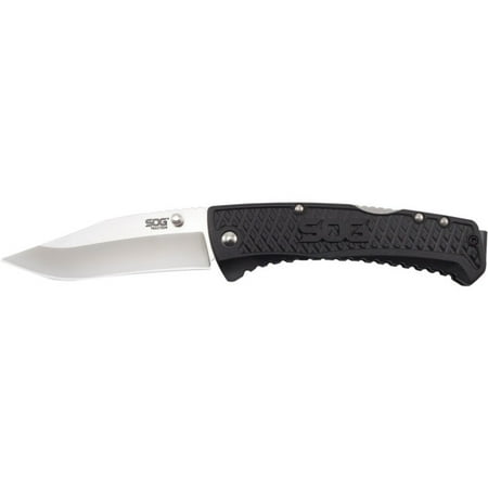 SOG Traction Pocket Knife 3.5 Drop Point 5Cr13MoV Polished Blade Glass Reinforced Nylon (GRN) Handle Black