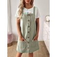thumbnail image 6 of Womens Green Denim Pinafore Dress, Casual Front Button A-Line Overall, 6 of 8