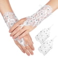 thumbnail image 1 of 1 par de guantes de encaje para mujeres Flor de bordado de malla Guantes de novia sin dedo de diablo Guantes de graduación para accesorios para disfraces de bodas, 1 of 3