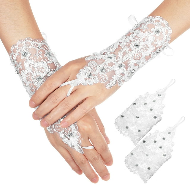 1 par de guantes de encaje para mujeres Flor de bordado de malla Guantes de novia sin dedo de diablo Guantes de graduación para accesorios para disfraces de bodas