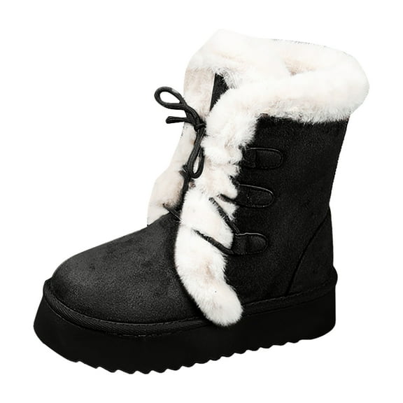 YLYL Women Platform Snow Boots Lace up Warm Cozy Fur Lined Round Toe Winter Boots
