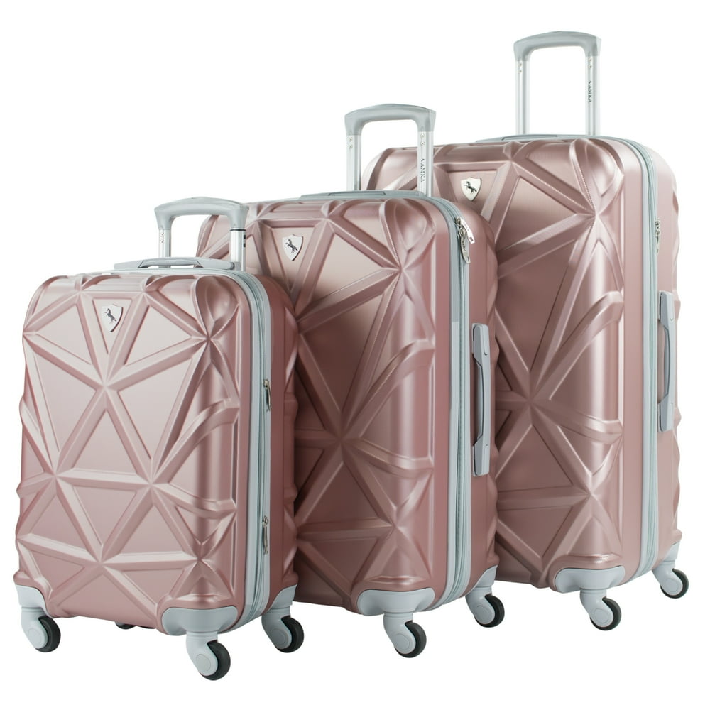 Amka Gem 3Piece Hardside Expandable Spinner Luggage Set, Rose Gold