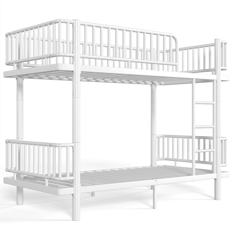 Twin XL-over-Twin XL Teens Bunk Bed Can Transformed into 2 Platform Beds, Metal Kids Bed Frame with Round-Pipe, Ladder & Guardrails