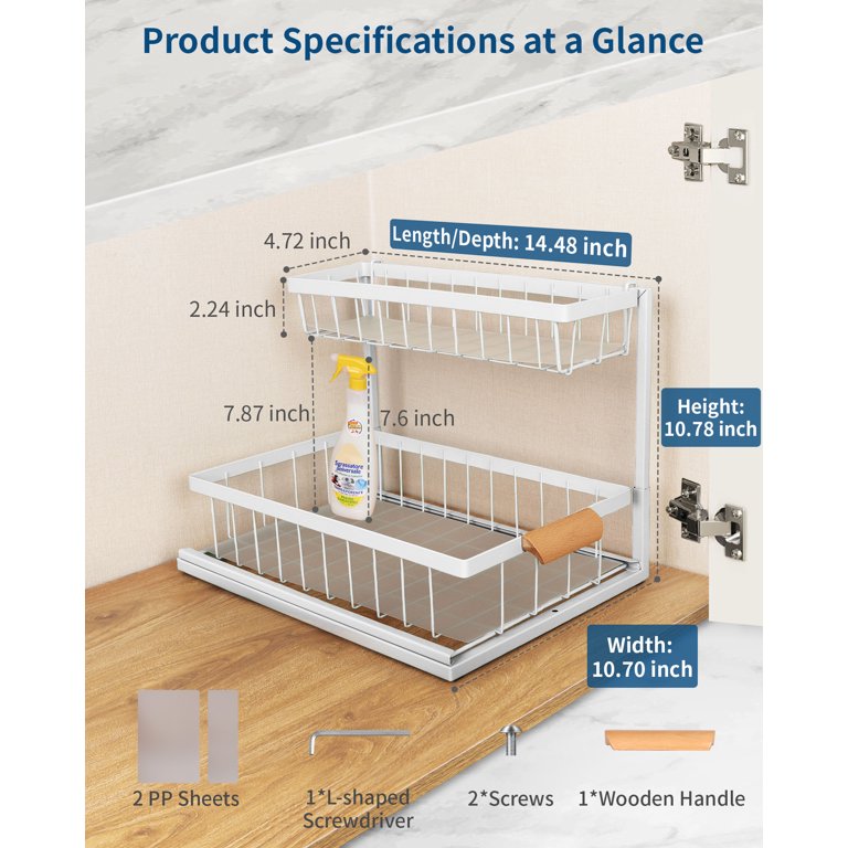 HomeDemeur Pull Out Under Sink Organizer - Expandable Sliding Cabinet Shelf For Kitchen & Bathroom