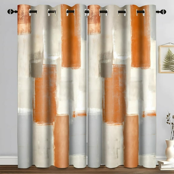 Orange Blackout Curtains for Living Room Terracotta Abstract Rust Oil Art Painting Curtain Modern Geometric Aesthetic Room Darking Drapes for Bedroom 42"W x 63"L (Pack of 2)