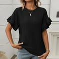 thumbnail image 5 of Women's Solid Color Round Neck Ruffle Short Sleeve T Shirt for Summer Short Women Snow Long Sleeve Shirts Women Solid Color Tops Women Summer Short Sleeve Womens Athletic Clothes Womens Workout, 5 of 8