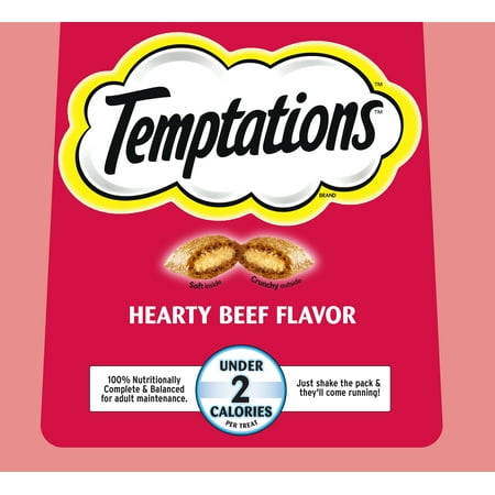 Temptations Classic Dry Hearty Beef Flavor Treats for Adult Cats, 3 oz., Shelf Stable, Plastic Pouch