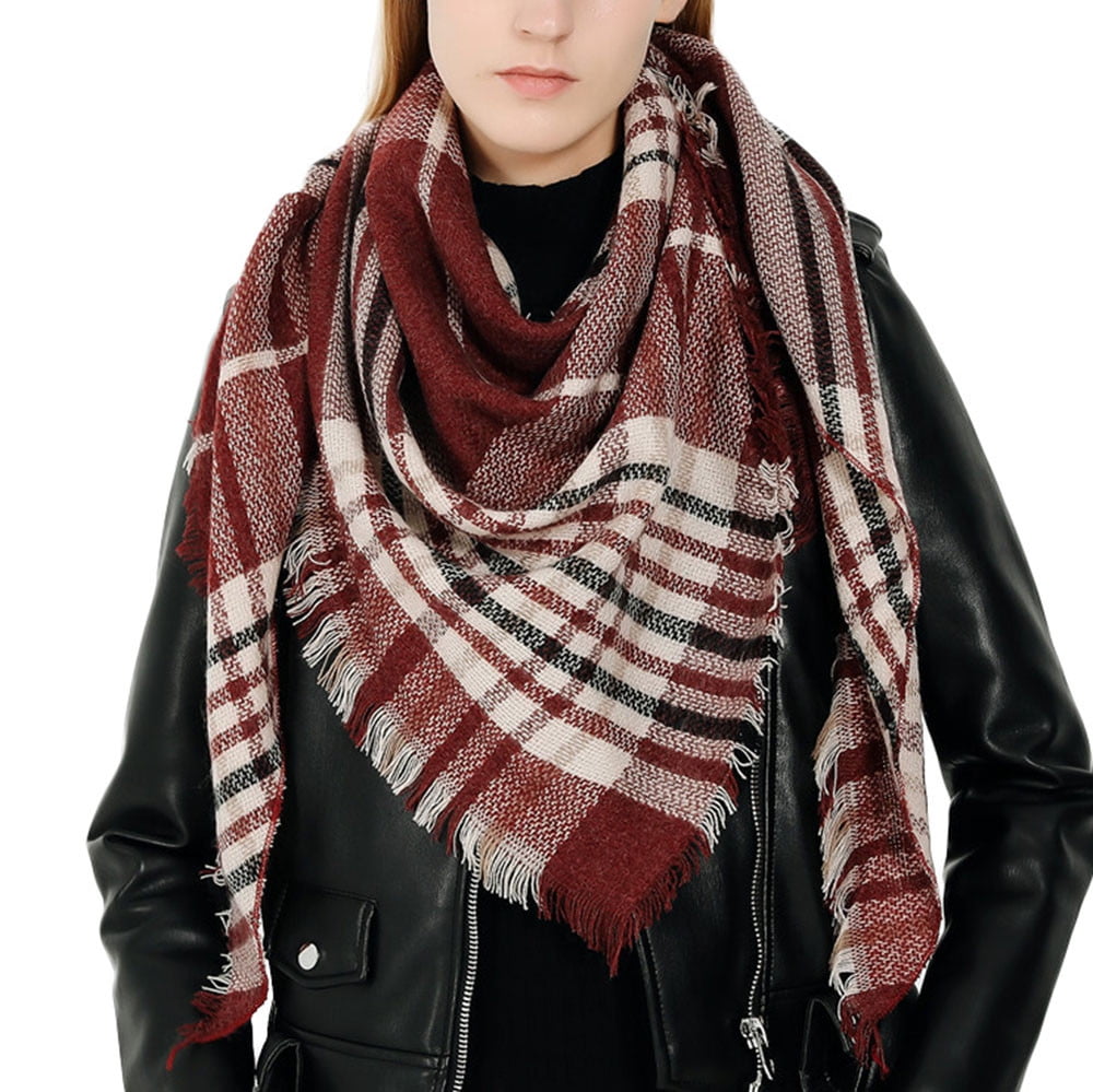 Women Winter Warm Long Wool Shawl Plaid 