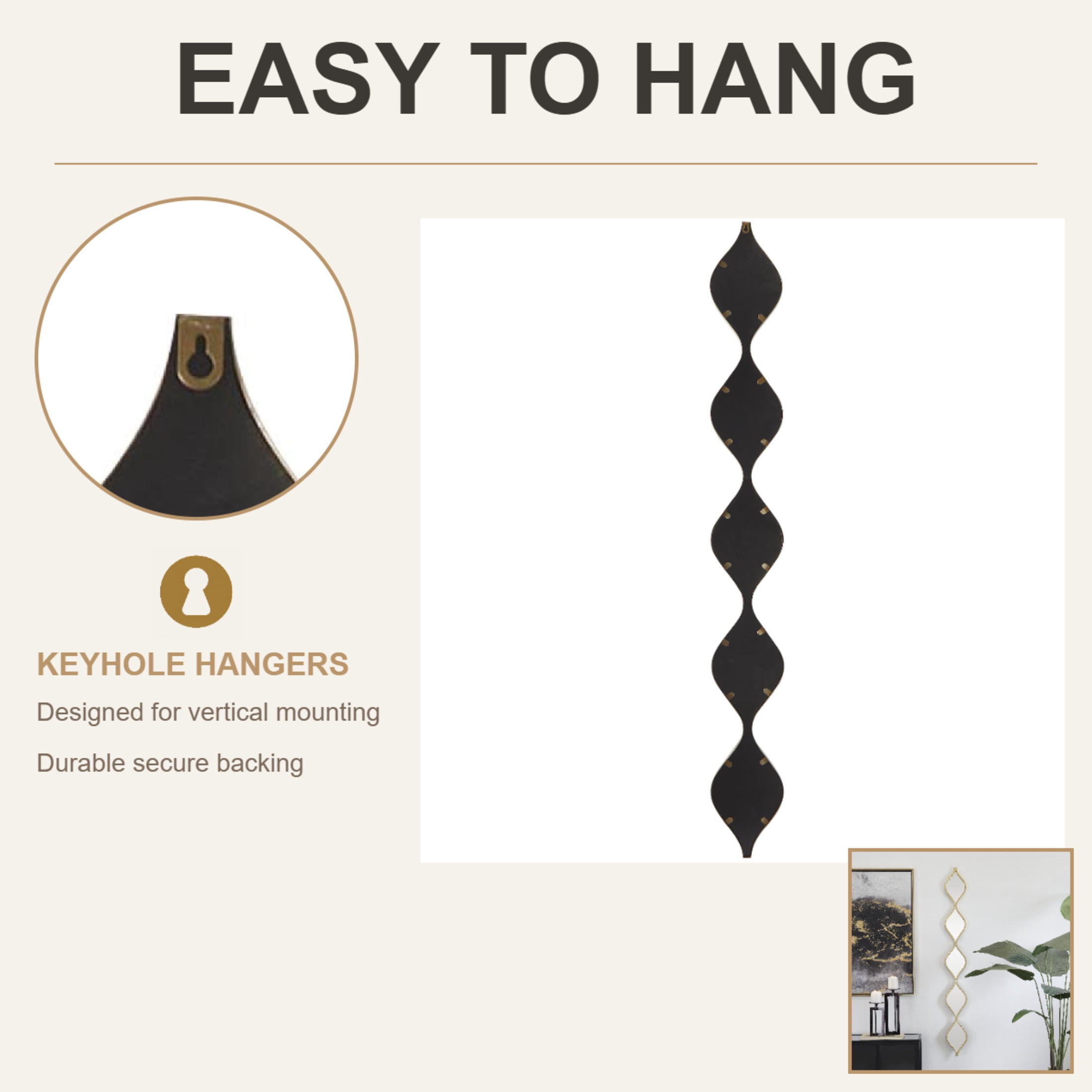 DecMode 7" x 59" Gold Slim Stacked Chain 5 Layer Geometric Wall Mirror with Tear Drop Pattern