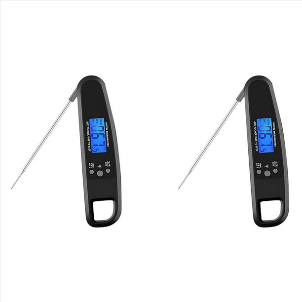 2X Termómetro de Carne de Lectura Instantánea para Asar y Cocinar, Termómetro Resistente Al Agua con Retroiluminación y Calibración - Negro