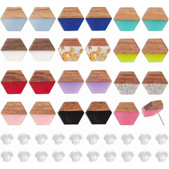 12 Colors Wood Resin Stud Earrings 12 Pairs Boho Stud Earrings Earring Studs Post Walnut Wood Statement with 316 Stainless Steel Pin for Women Summer Beach Jewelry Gifts