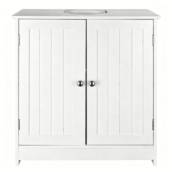 White Bathroom Sink Cabinet, MDF Under Sink Storage Cabinet with Double Slatted Doors Internal Shelves, Waterproof Space Saving Bathroom Storage Furniture for Home Bathroom Use