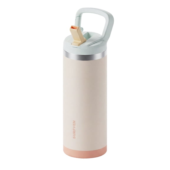 SURFVEN 18 oz Stainless Steel Double Wall Insulated Water Bottle with Flip-up Straw Lid, Egg Shell