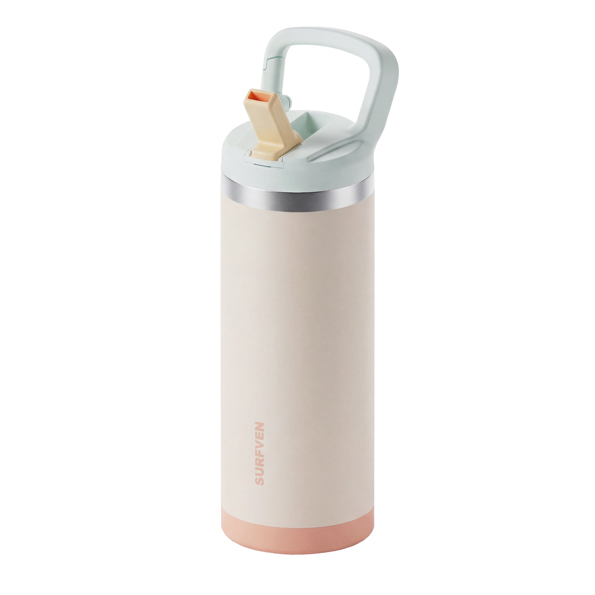 SURFVEN 18 oz Double Wall Stainless Steel Insulated Water Bottle with Leak Proof Flip Straw Lid, Egg Shell