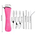 thumbnail image 4 of Kitchen 8pcs/set Spoon Fork Set Stainless Steel Chopstick Straw Set Portable Dinnerware Kit  Rosy, 4 of 9