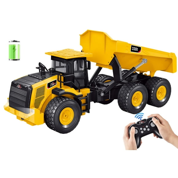 Mighty Camion-Benne RC 9 Canaux Jouet / Véhicule de Construction Tout-Terrain à l'Échelle 1:18 avec Lumières et Sons, 6 Roues et Pile de 100 Min