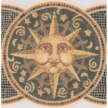 Yellow Black Plates with Mosaic Sun Moon Stars Wide Wallpaper Border