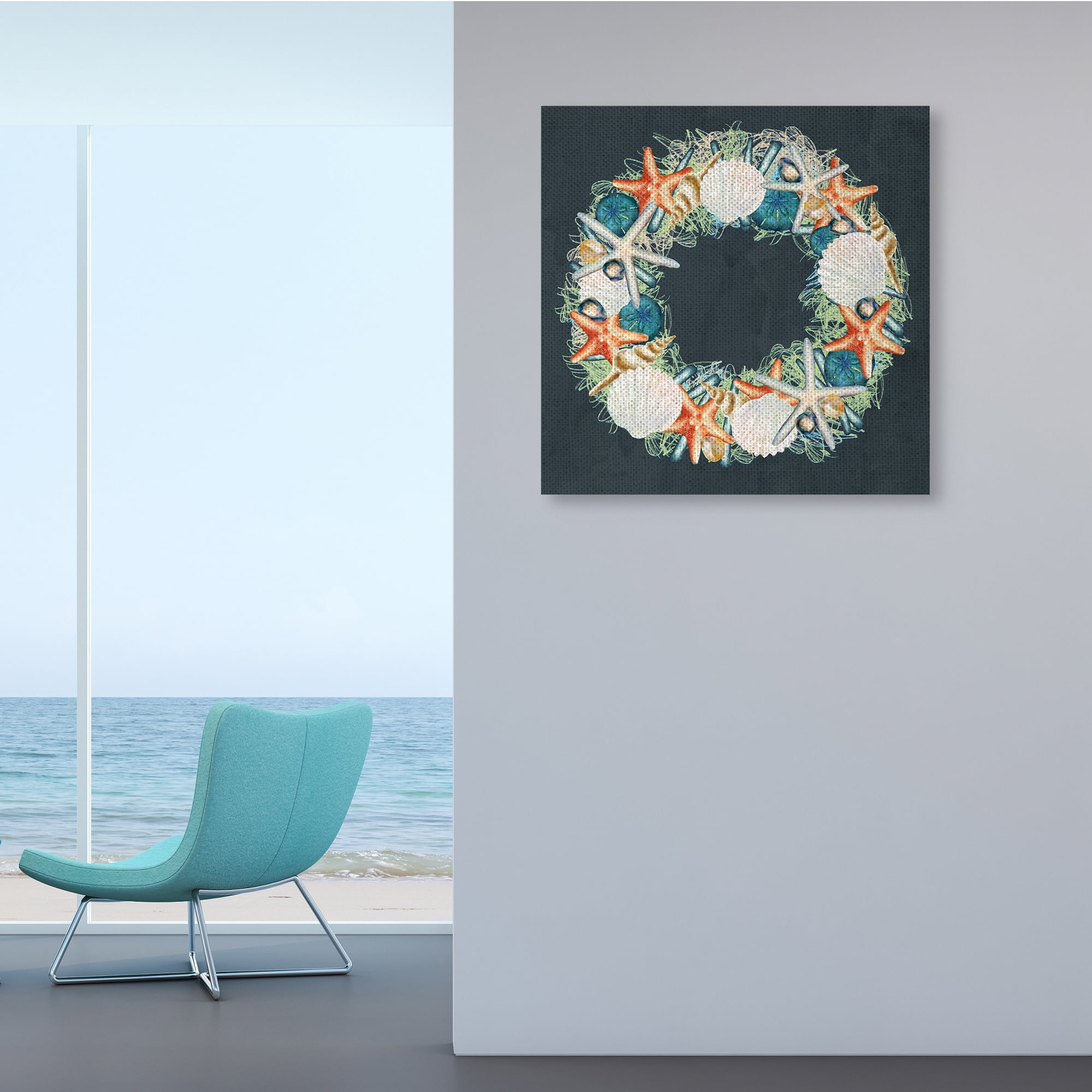 Stupell Industries Starfish and Nautical Sea Shell Wreath,36 x 36,Designed by Ziwei Li